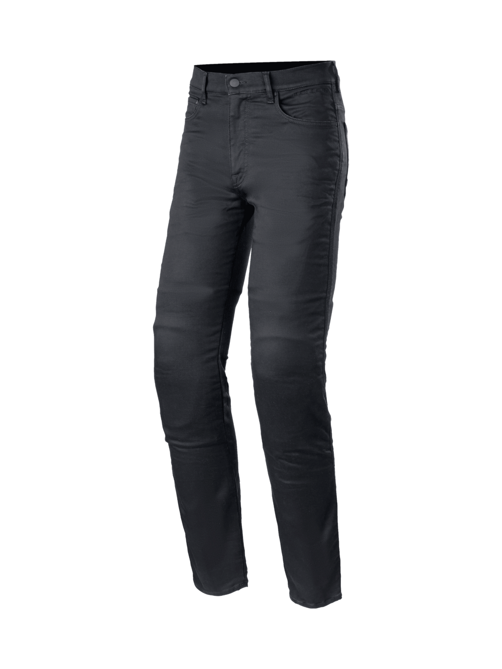 Alpinestars Cerium Tech Stretch Riding Denim, calças de ganga de moto para homem, pretas, ajuste Slim Fit urbano, proteção CE e tecido elástico.