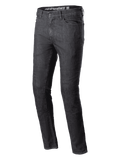 Alpinestars Cerium Denim Tech Riding Pants, Motorcycle Riding Jeans, Black Washed, slim fit, classic five-pocket design, heavy-duty denim construction, belt loops, button and zipper closure, contemporary urban riding gear