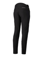 Alpinestars Calças Alamosa Femininas, pretas, vista traseira, calças têxteis em softshell de corte slim com logótipo MO.ST.EQ. na pala traseira, pormenores acolchoados na parte superior traseira da cintura, equipamento de motociclismo urbano minimalista