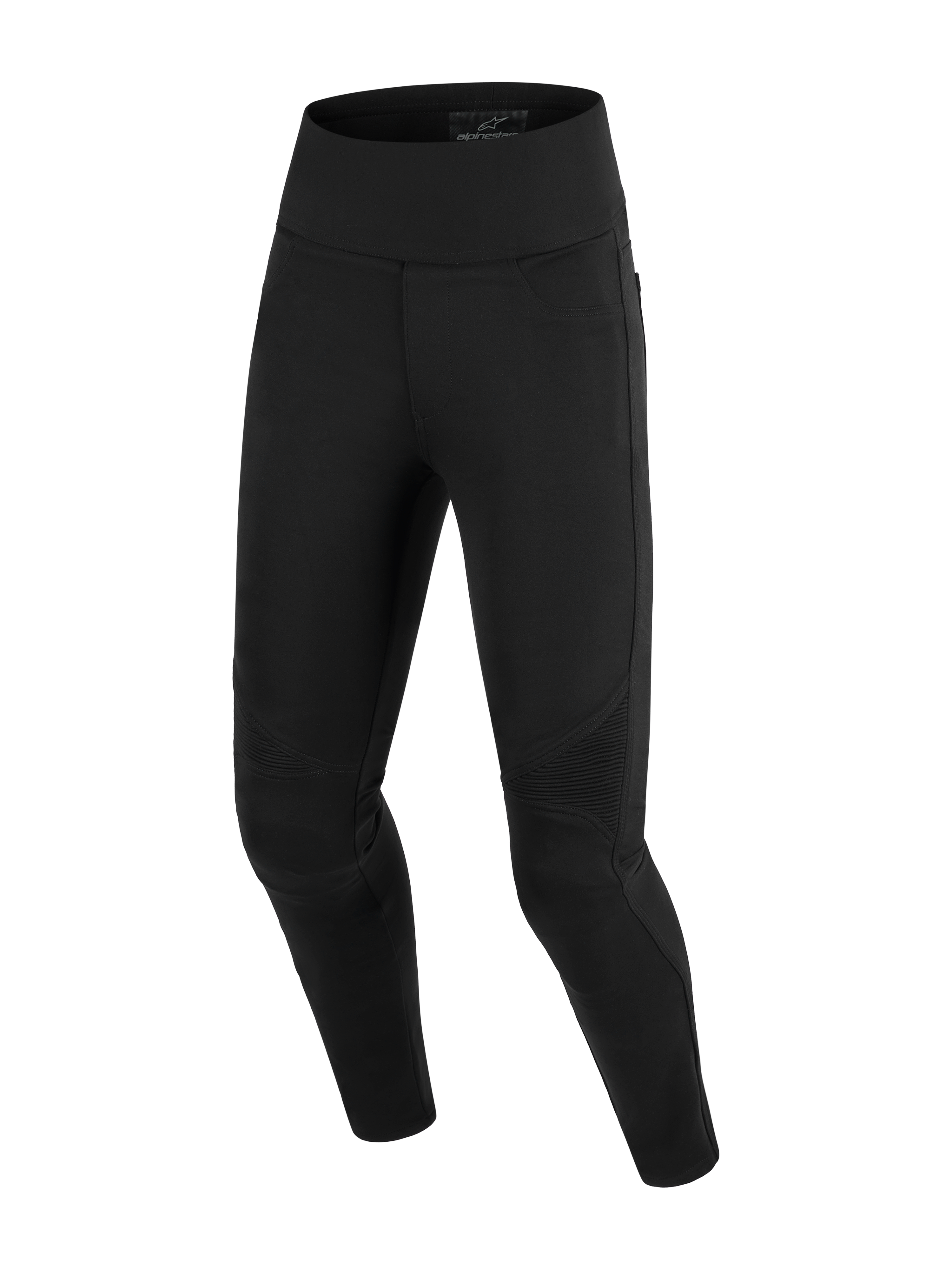 Alpinestars Stella Flex-Ast Leggings, leggings de motociclismo para mulher, pretas, com design de cintura alta e painéis de acordeão canelados nos joelhos, construção têxtil de corte justo para condução urbana em estrada