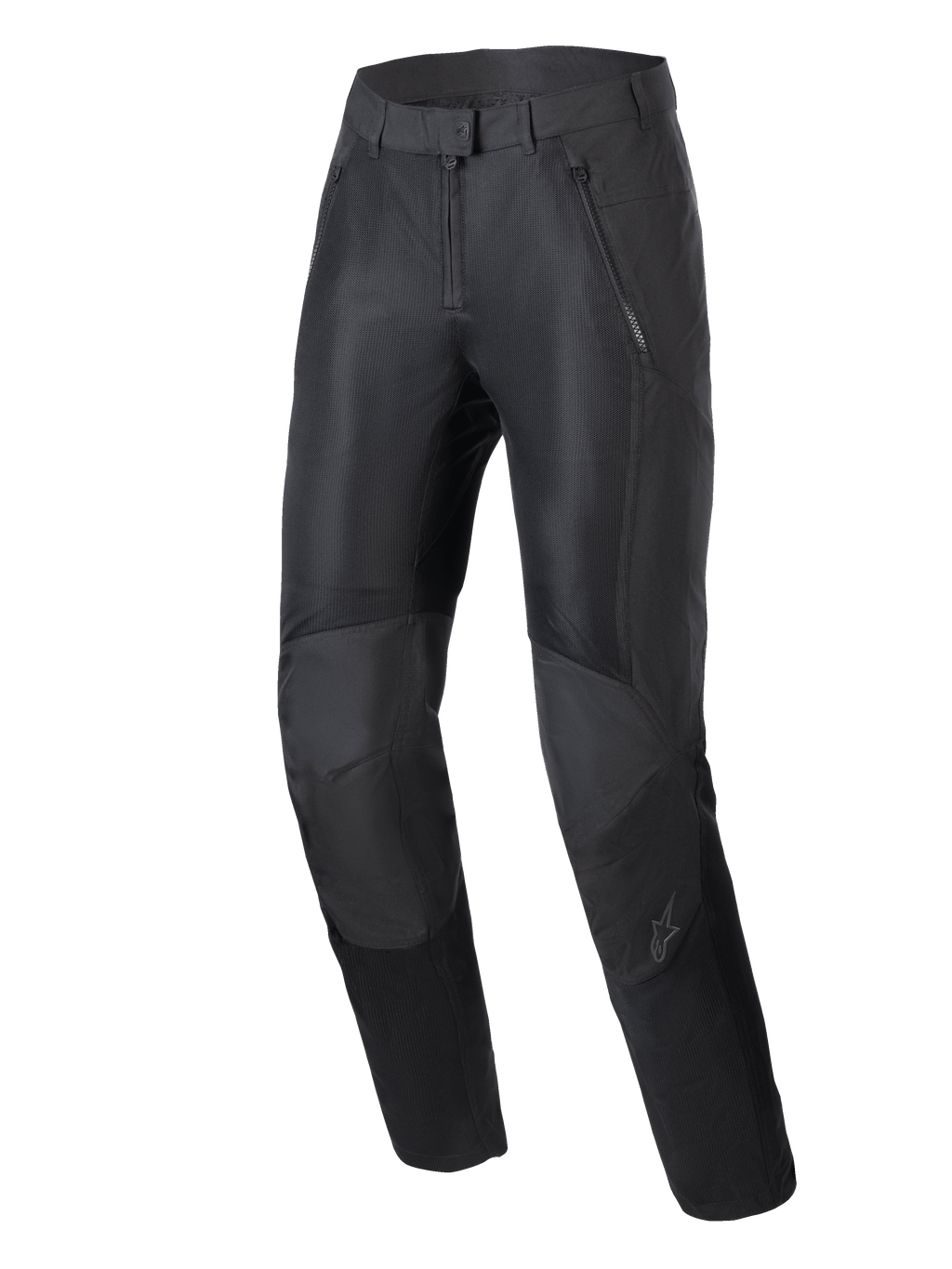 Alpinestars Stella C-1 Air Pants, Women's Urban Motorcycle Pants, Black, featuring large mesh ventilation panels on the front, durable polyfabric construction, and ergonomic knee design with integrated protection.