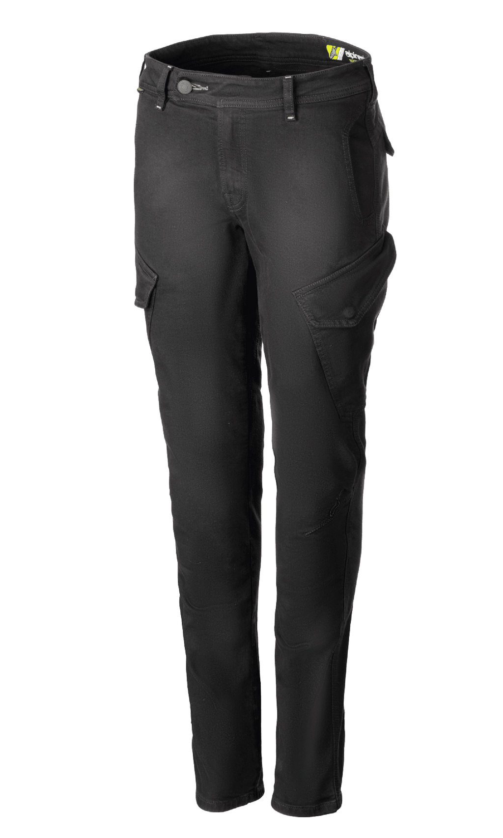 Alpinestars Caliber Women's Tech Riding Denim, calças cargo de motociclismo para mulher, cinza antracite, corte slim com bolsos laterais angulados, fecho de botão e correr, denim Cordura elástico, equipamento de proteção urbano