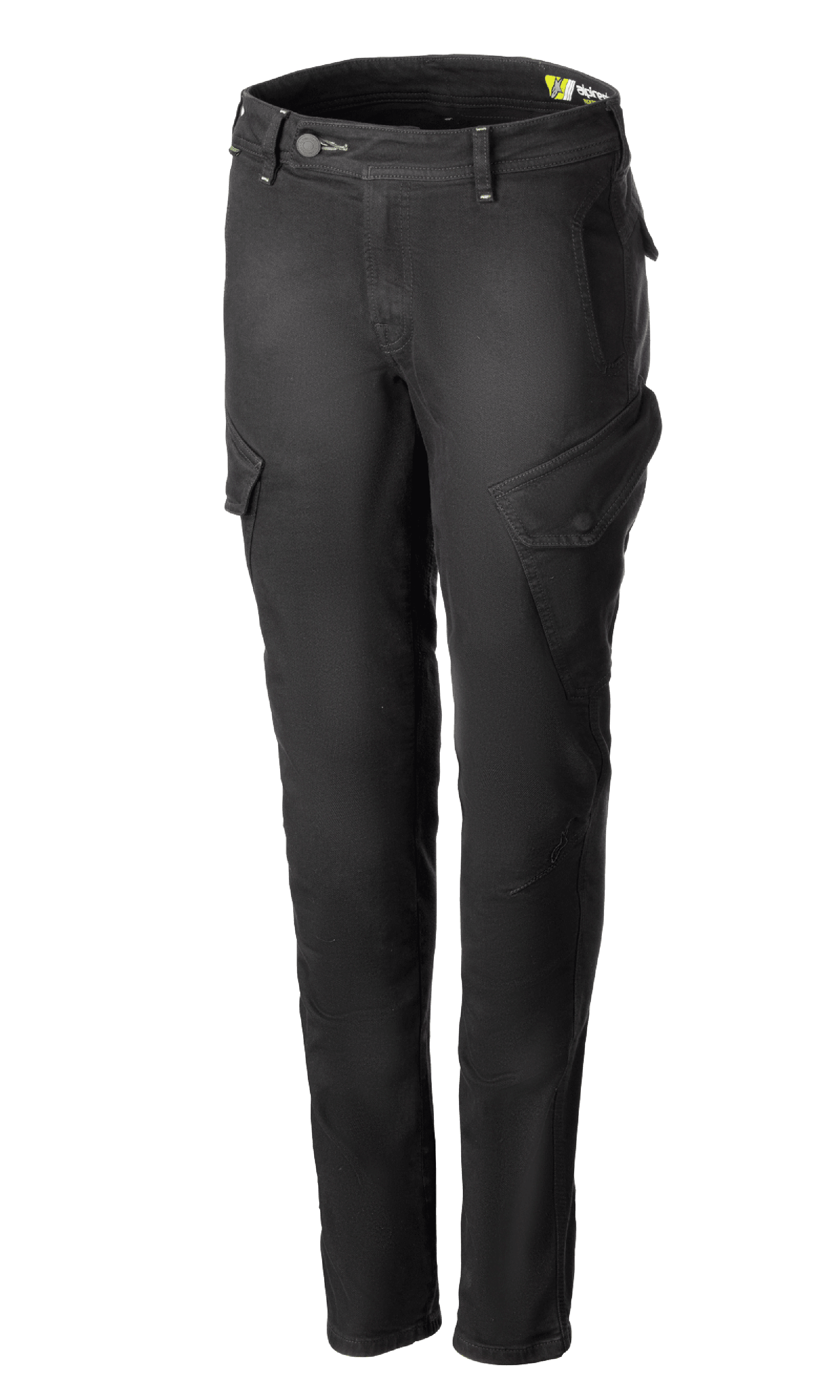 Alpinestars Caliber Women's Tech Riding Denim, calças cargo de motociclismo para mulher, cinza antracite, corte slim com bolsos laterais angulados, fecho de botão e correr, denim Cordura elástico, equipamento de proteção urbano