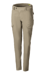 Alpinestars Caliber, calças de ganga técnicas para mulher, verde militar, estilo combate com bolsos cargo angulares, corte slim afunilado, passantes para cinto, fecho de botão e fecho de correr, tecido Cordura elástico para condução urbana