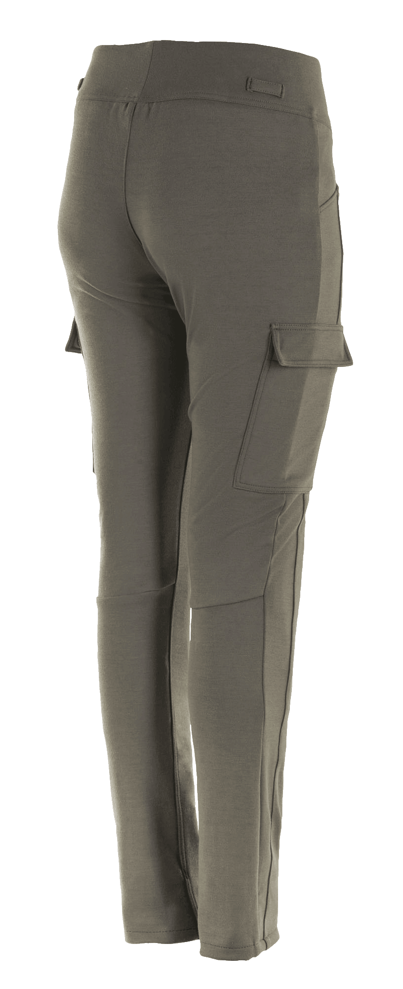 Alpinestars Leggings Iria Femininas, Verde Militar, vista de três quartos traseira, com bolso cargo na coxa com fecho de aba, design de corte justo com perfil anatómico, construção têxtil para condução urbana de motociclos