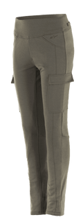 Leggings Alpinestars Iria Femininas, leggings de motociclismo em verde militar, corte justo com bolsos cargo laterais, cintura elástica larga, equipamento de condução urbana com perfil anatómico