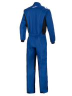 Alpinestars Kart Indoor V2 Suit, Blue, Rear view of a single-layer kart racing suit, featuring an elastic waistband, black side panels, white contrast stitching, and white Alpinestars logo on the collar.