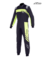 Alpinestars Macacão KMX-9 V3 Graphic 3 Jovem, macacão de karting para jovens, preto e amarelo fluo, certificado FIA com construção de dupla camada e dragonas inspiradas na Fórmula 1, vista frontal