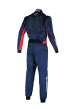 Alpinestars KMX-9 V3 Graphic 5 Suit, Karting Suit, Navy and Red, back view showcasing a camo-patterned upper torso with red side accents, white Alpinestars branding on the sleeve and leg, and technical construction for racing performance.