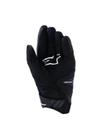 Luvas Alpinestars SP-R Pro, luvas de motociclismo pretas de punho curto, vista da palma com reforços de aderência e logótipo Alpinestars em branco, concebidas para condução desportiva
