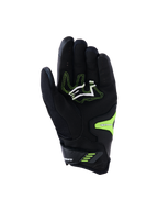 Alpinestars SP-R Pro Gloves, Black and Yellow Fluo, palm view featuring reinforced synthetic leather grip zones, white logo with neon yellow stitching, and secure wrist closure, engineered for sport motorcycle performance