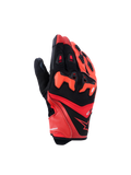 Alpinestars SP-R Pro Gloves, Motorcycle Sport Gloves, Bright Red, Red Fluo, and Black, featuring divided TPU knuckle protection, perforated leather fingers for ventilation, and a sleek goat leather and textile design with the Alpinestars star logo.