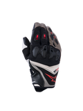 Alpinestars SP-R Pro Gloves, Motorcycle Racing Gloves, Walnut, Mastic, and Black with Red Accents, featuring divided hard knuckle protection, leather and textile construction, performance sport design