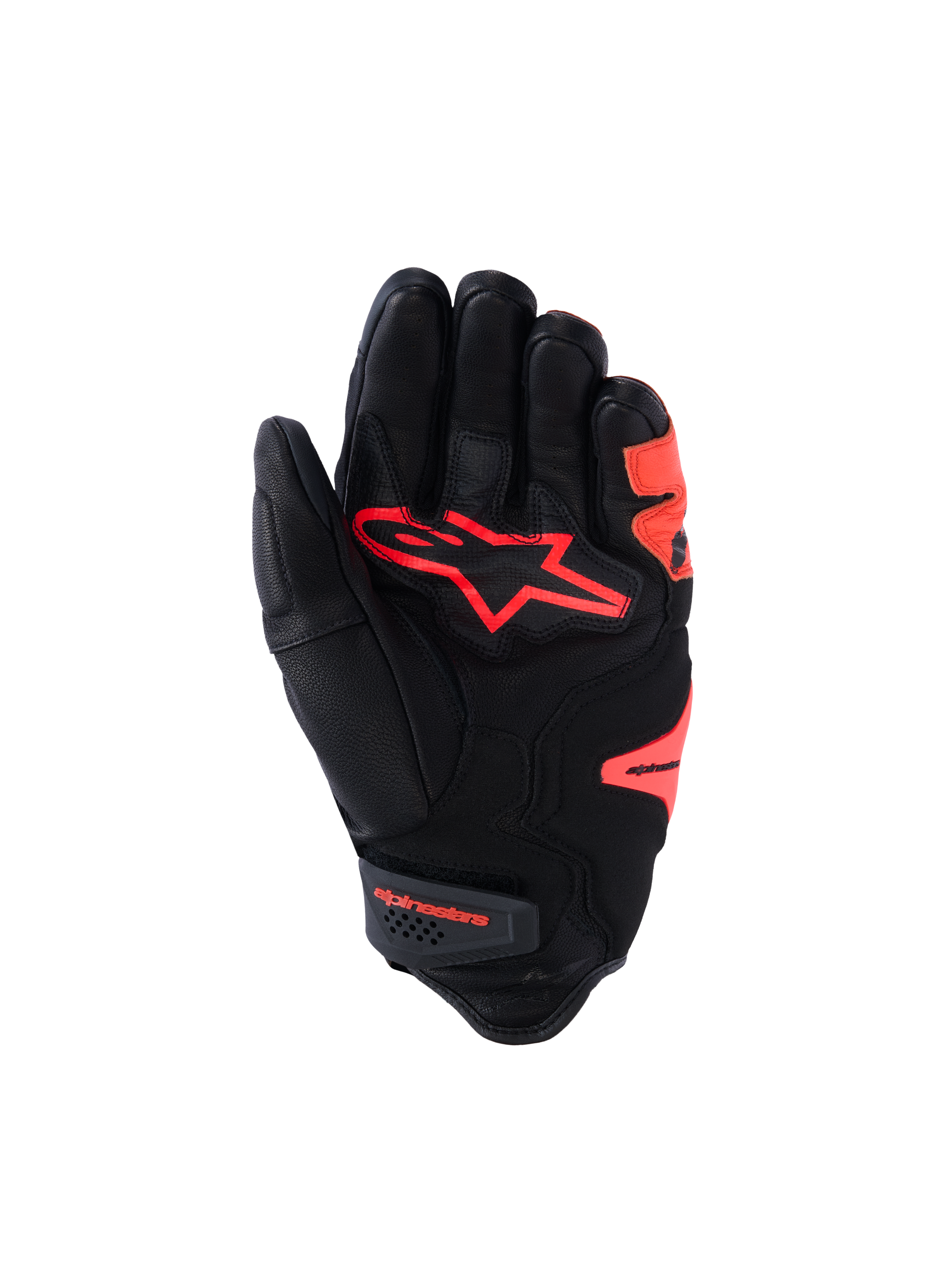 Alpinestars SP-R Tech, luva de moto para corrida de punho curto, preta e vermelha fluorescente, em pele de cabra, com proteção de articulações