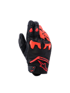Luvas Alpinestars SP-R Tech, luvas de motociclismo, pretas e vermelho fluo, com proteção de articulação em TPU dividida e painéis de pele perfurada, design desportivo de punho curto com logótipo Astars vermelho