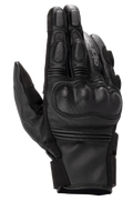 Luvas de Couro Alpinestars Phenom, luvas de motociclismo, pretas, vista superior mostrando proteção rígida perfurada nos nós dos dedos, dedos reforçados, inserções elásticas em acordeão e construção em couro de cabra premium.