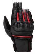 Alpinestars Phenom Leather Gloves, luvas de motociclismo, pretas e vermelho vivo, proteção rígida perfurada nos nós dos dedos, construção em pele de cabra premium, inserções elásticas tipo acordeão em vermelho e logótipo Alpinestars na lateral.