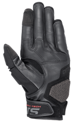 Luvas de Couro Alpinestars Halo, luvas de motociclismo Adventure Touring, azul-escuro e preto, vista da palma com couro de cabra premium, zonas de aderência em borracha, almofada de proteção ARshield e inscrição ADV-TECH a vermelho no fecho do punho