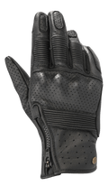 Alpinestars Rayburn V2 Leather Gloves, Black, urban motorcycle gloves with perforated leather construction, ribbed accordion inserts on fingers and backhand, side zipper closure, and heritage-inspired styling.