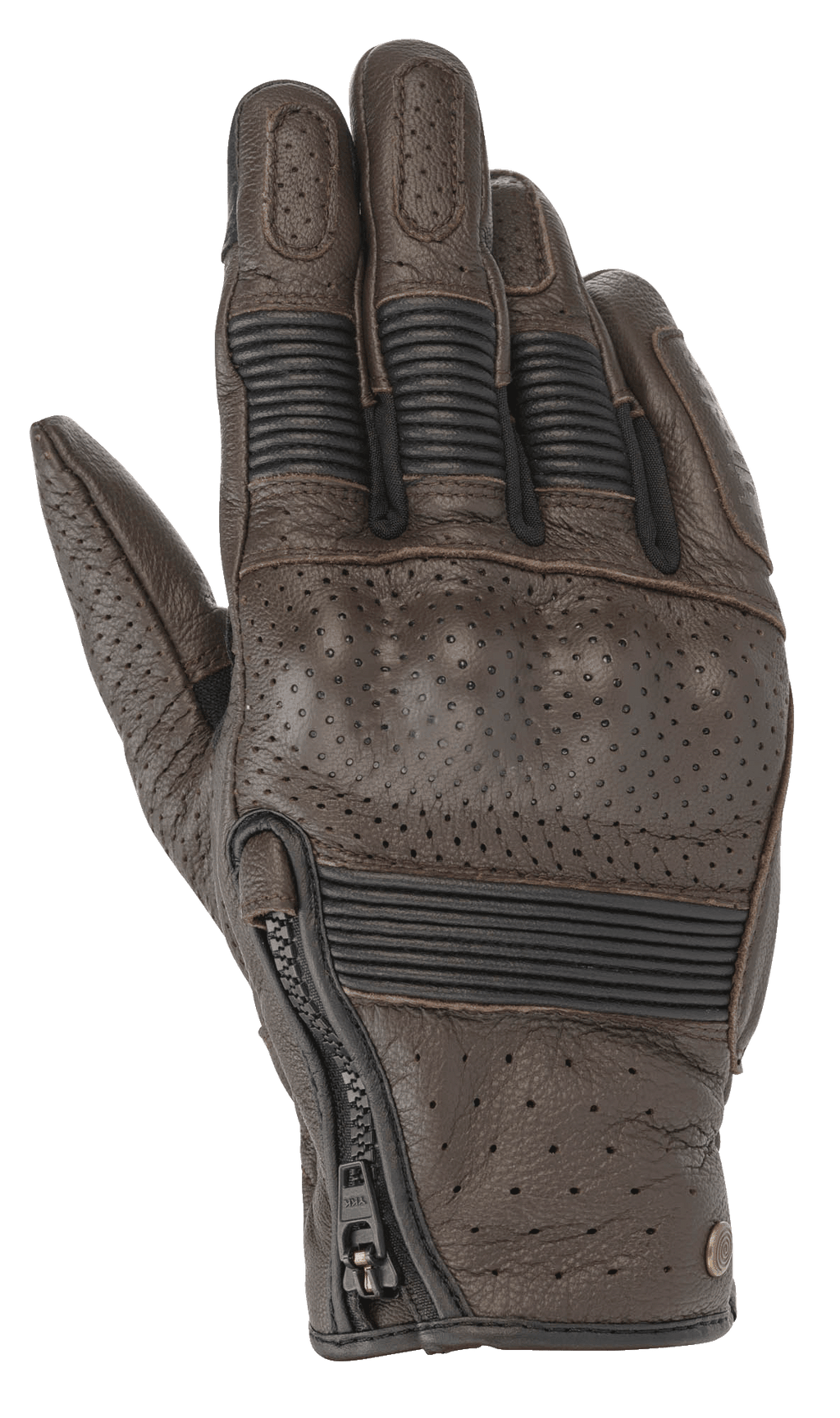 Alpinestars Rayburn V2 Leather Gloves, Tobacco Brown, luvas de motociclista em couro de inspiração clássica com painéis perfurados, proteção rígida coberta nos nós dos dedos, inserções de acordeão elásticas nos dedos e fecho de correr lateral