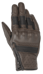 Alpinestars Rayburn V2 Leather Gloves, Tobacco Brown, luvas de motociclista em couro de inspiração clássica com painéis perfurados, proteção rígida coberta nos nós dos dedos, inserções de acordeão elásticas nos dedos e fecho de correr lateral