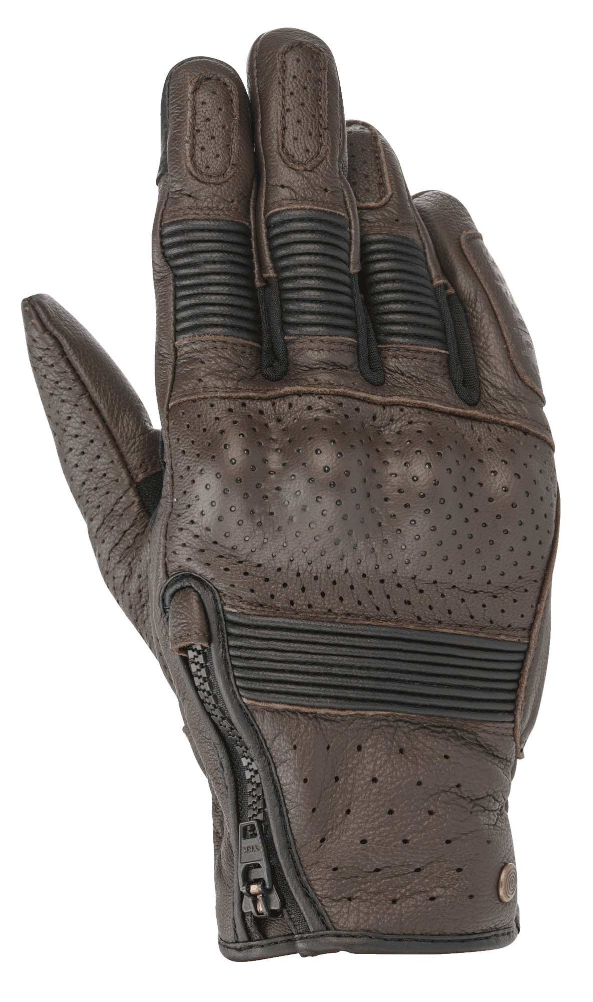 Alpinestars Rayburn V2 Leather Gloves, Tobacco Brown, luvas de motociclista em couro de inspiração clássica com painéis perfurados, proteção rígida coberta nos nós dos dedos, inserções de acordeão elásticas nos dedos e fecho de correr lateral