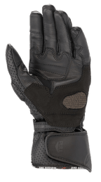 Alpinestars Women Stella SP-8 V3 Gloves, Motorcycle Gloves, Black Black, palm view showing reinforced leather panels and perforated details, wide adjustable wrist closure with pull tab, high-performance protective gear for women