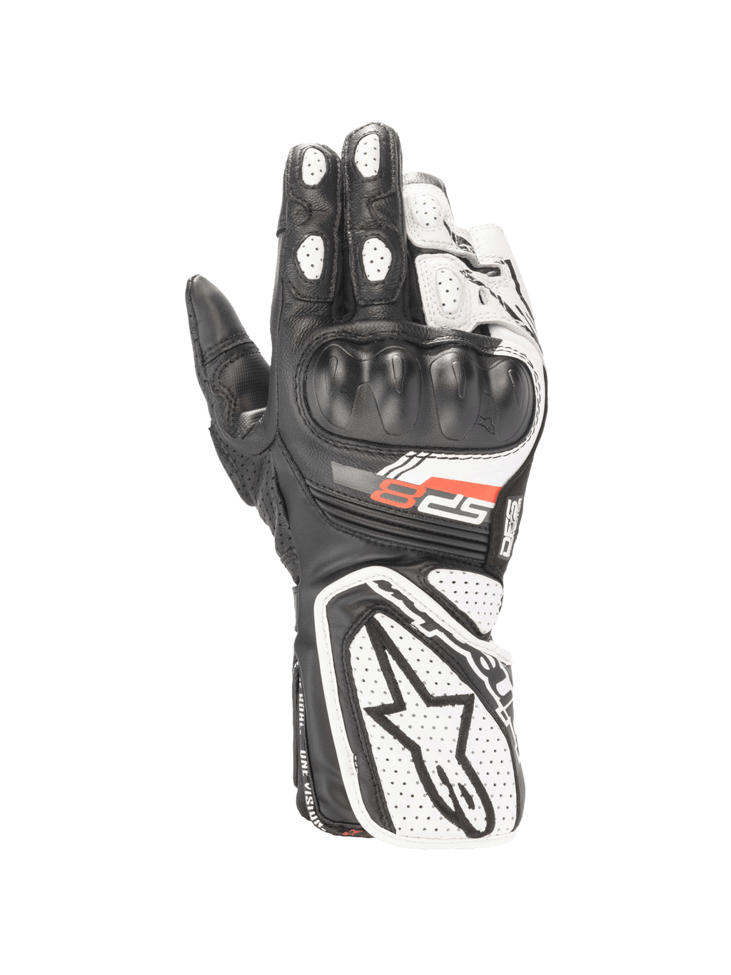 Luvas Alpinestars Stella SP-8 V3 para mulher, pretas e brancas, em couro com proteção de nós dos dedos e certificadas CE