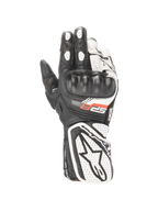Luvas Alpinestars Stella SP-8 V3 para mulher, pretas e brancas, em couro com proteção de nós dos dedos e certificadas CE