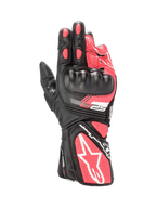 Alpinestars Stella SP-8 V3, luvas de moto para mulher, pretas e rosa diva, em couro com proteção rígida nos nós dos dedos e pormenores brancos, certificadas CE