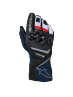 Alpinestars WT-8 GORE-TEX Insulated Gloves, luvas de motociclismo de inverno, preto e azul escuro com detalhes em vermelho e branco, com proteção rígida de nós dos dedos em TPU, marca GORE-TEX e design de punho longo