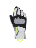 Alpinestars XT-3 Drystar Insulated Gloves, Motorcycle Touring Gloves, Black Gray and White, featuring a large gray protective knuckle plate, neon yellow Astars branding and pull loop, waterproof textile construction with mid-length cuff.