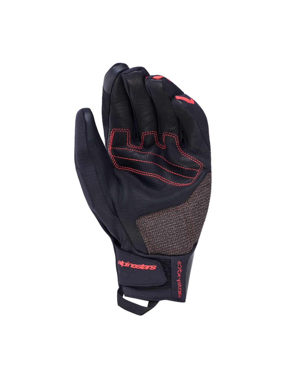 Alpinestars Harok Pro Drystar Luvas, luvas de moto adventure, pretas e cinzentas escuras com costuras e pormenores vermelhos, design touring impermeável certificado CE com palma em couro