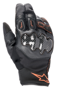 Luvas Alpinestars SMX-1 Drystar®, luvas de motociclismo, pretas com detalhes em vermelho fluo, protetor de articulação com efeito de carbono, punho curto, construção em pele e tecido, membrana Drystar® impermeável