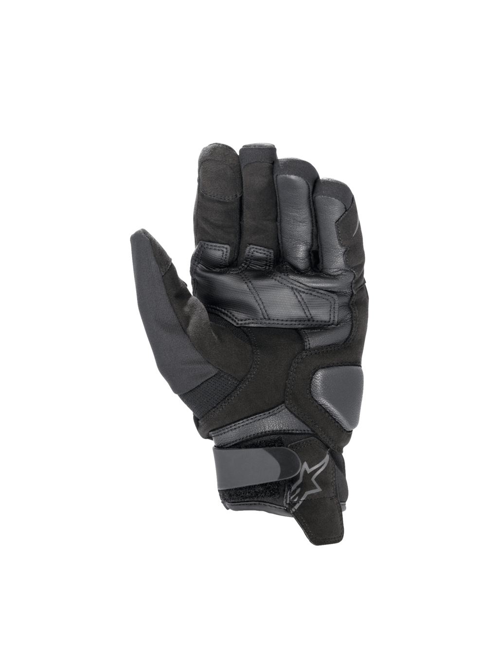 Alpinestars SMX-1 Drystar, luvas de moto pretas impermeáveis, punho curto, palma em pele de cabra e camurça reforçada.