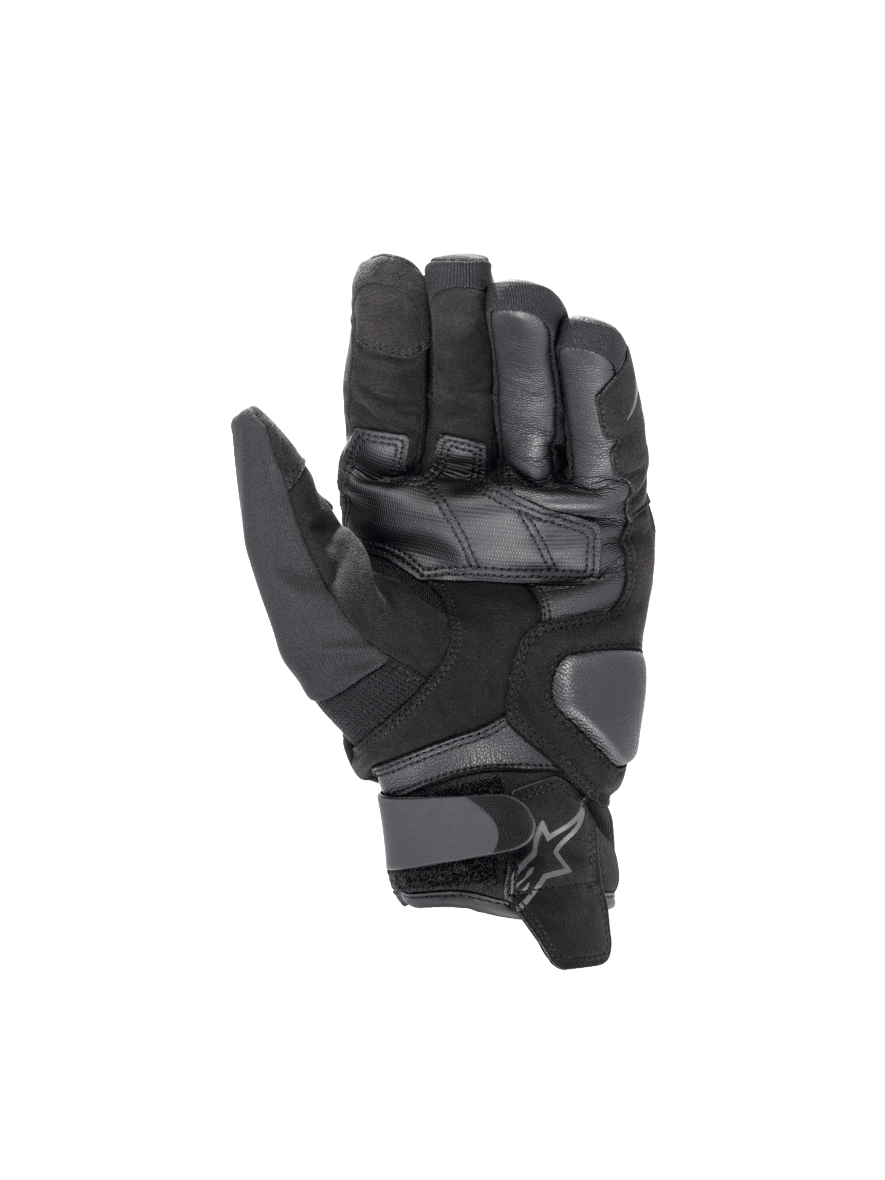 Alpinestars SMX-1 Drystar, luvas de moto pretas impermeáveis, punho curto, palma em pele de cabra e camurça reforçada.