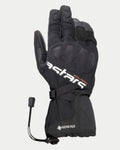 Luvas Alpinestars XT-5 GORE-TEX, luvas de motociclismo Adventure Touring pretas, punho longo com membrana GORE-TEX e logótipo astars branco, proteção de articulações coberta, construção em tecido micro-ripstop e pele, fecho com cordão de ajuste