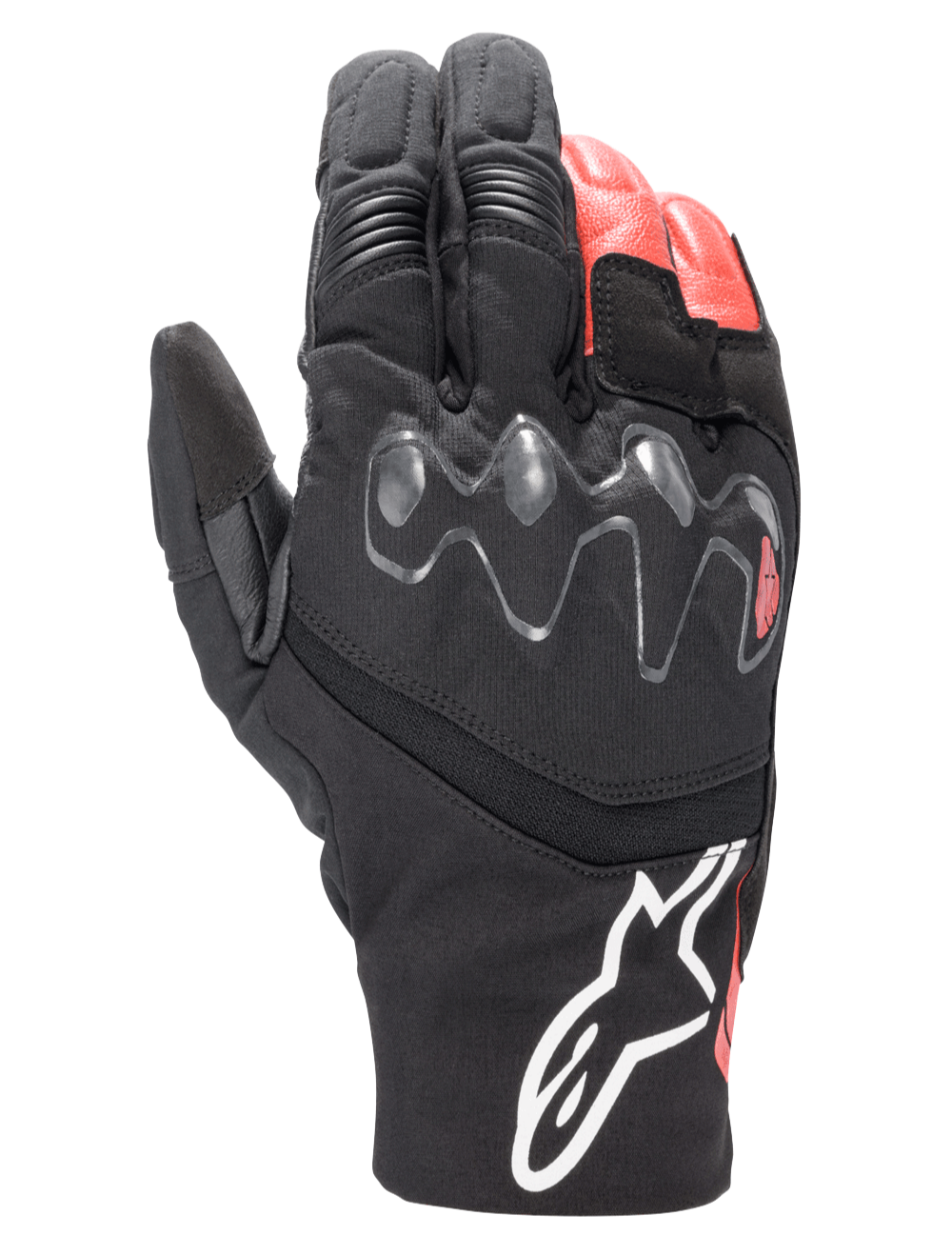 Luvas Alpinestars Hyde XT Drystar® XF, luvas de motociclismo Adventure Touring, pretas e vermelho vivo, com proteção de nós dos dedos viscoelástica estendida, construção em têxtil e couro impermeável, e logótipo Alpinestars branco no punho