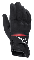 Luvas Alpinestars HT-3 Heat Tech Drystar®, luvas de motociclismo aquecidas, pretas com riscas vermelhas e logótipo branco, com botão de controlo da tecnologia de aquecimento eletrónico no punho, nós dos dedos reforçados e construção têxtil durável