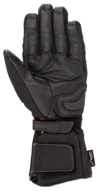 Luvas Alpinestars HT-5 Heat Tech Drystar®, pretas, vista da palma, com construção em pele de cabra, deslizador de palma e tiras de ajuste no pulso e punho, equipamento de motociclismo de turismo de inverno impermeável e aquecido