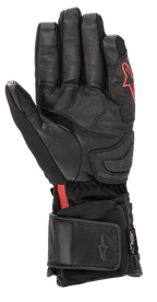 Alpinestars HT-7 Heat Tech Drystar® Gloves, Black Heated Motorcycle Gloves, featuring leather palm and softshell construction with red Alpinestars logo, waterproof Drystar® tech, and adjustable cuff for cold-weather road riding