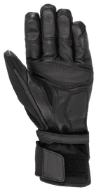 Alpinestars Range 2 In One GORE-TEX Glove com tecnologia Goregrip, luvas de motociclismo, pretas, vista da palma mostrando a construção em couro de cabra, zonas de aderência reforçadas e punho longo com ajuste de velcro para um ajuste seguro.