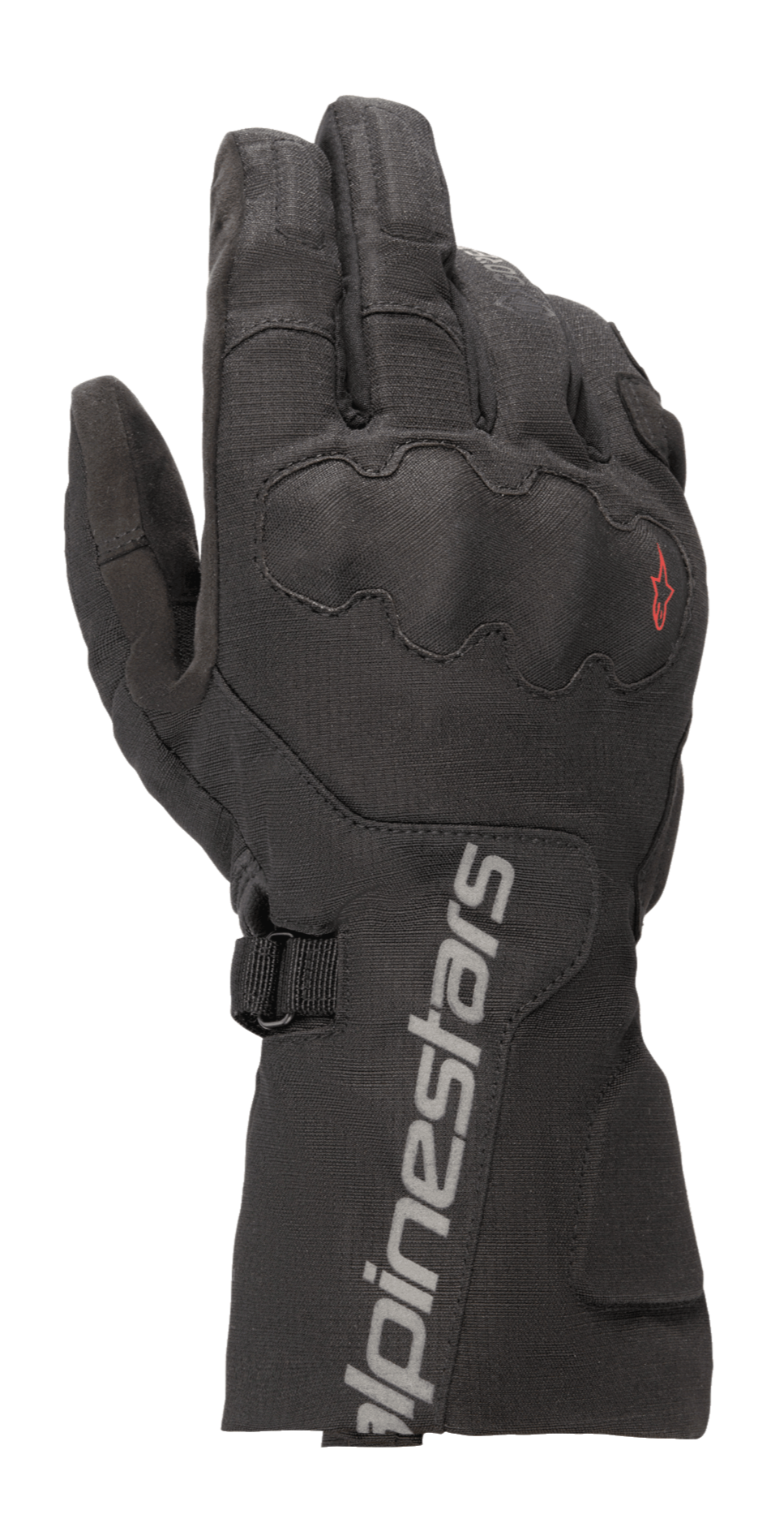Alpinestars WR-X GORE-TEX, luvas de touring para motociclismo, pretas, com punho comprido e marca Alpinestars em cinzento, proteção de nós dos dedos SP Lite coberta e construção têxtil ripstop durável