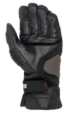 Alpinestars Boulder GORE-TEX Gloves, Black, Motorcycle Gloves, palm view showing durable goat leather construction, padded reinforcements, ARshield side panel, and ergonomic wrist closure