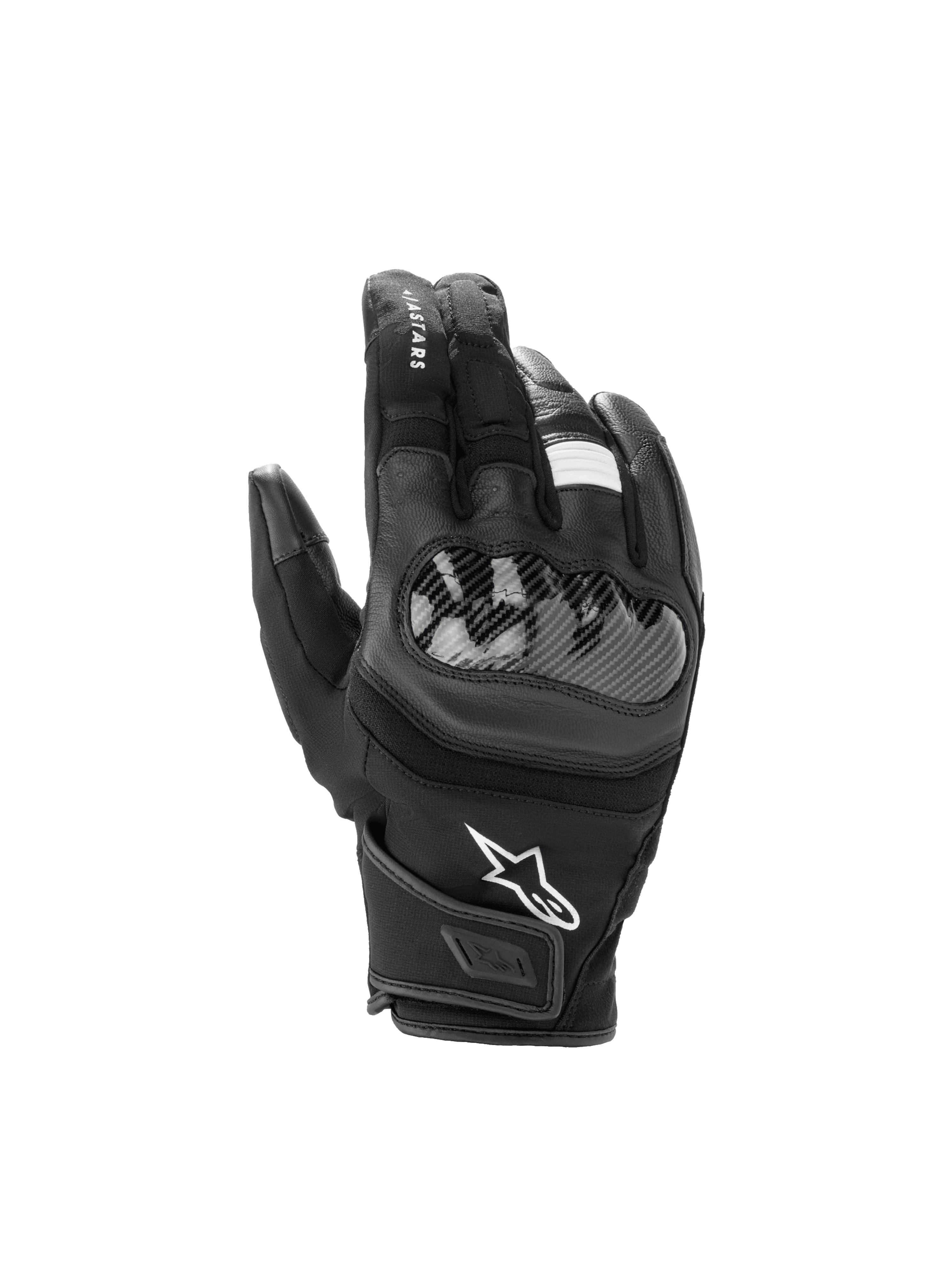 Alpinestars luvas SMX Z Drystar, luvas de moto em couro pretas impermeáveis com proteção rígida e punho curto.