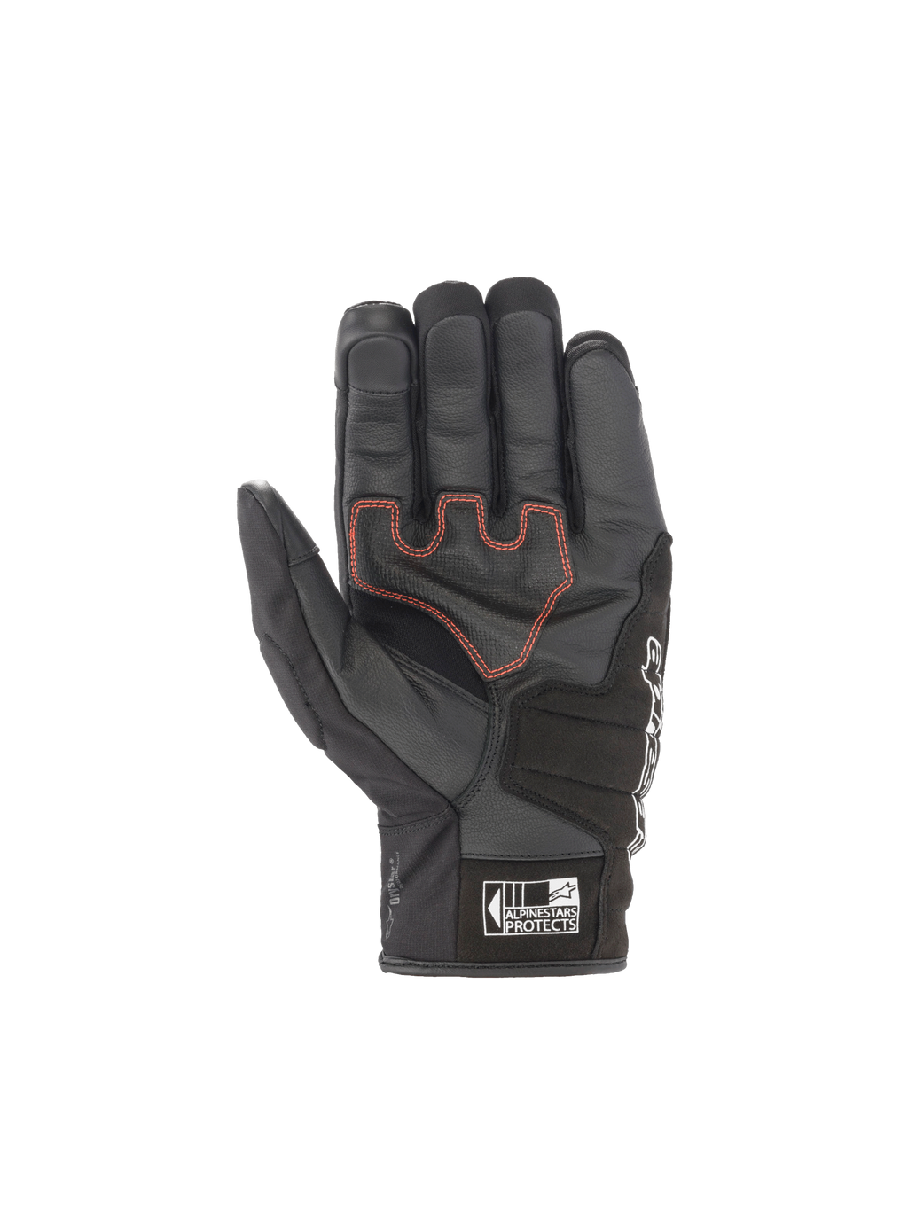 Alpinestars Luvas SMX Z Drystar, luvas de moto para homem, pretas com costuras vermelhas na palma, em couro de cabra e têxtil, tecnologia Drystar impermeável
