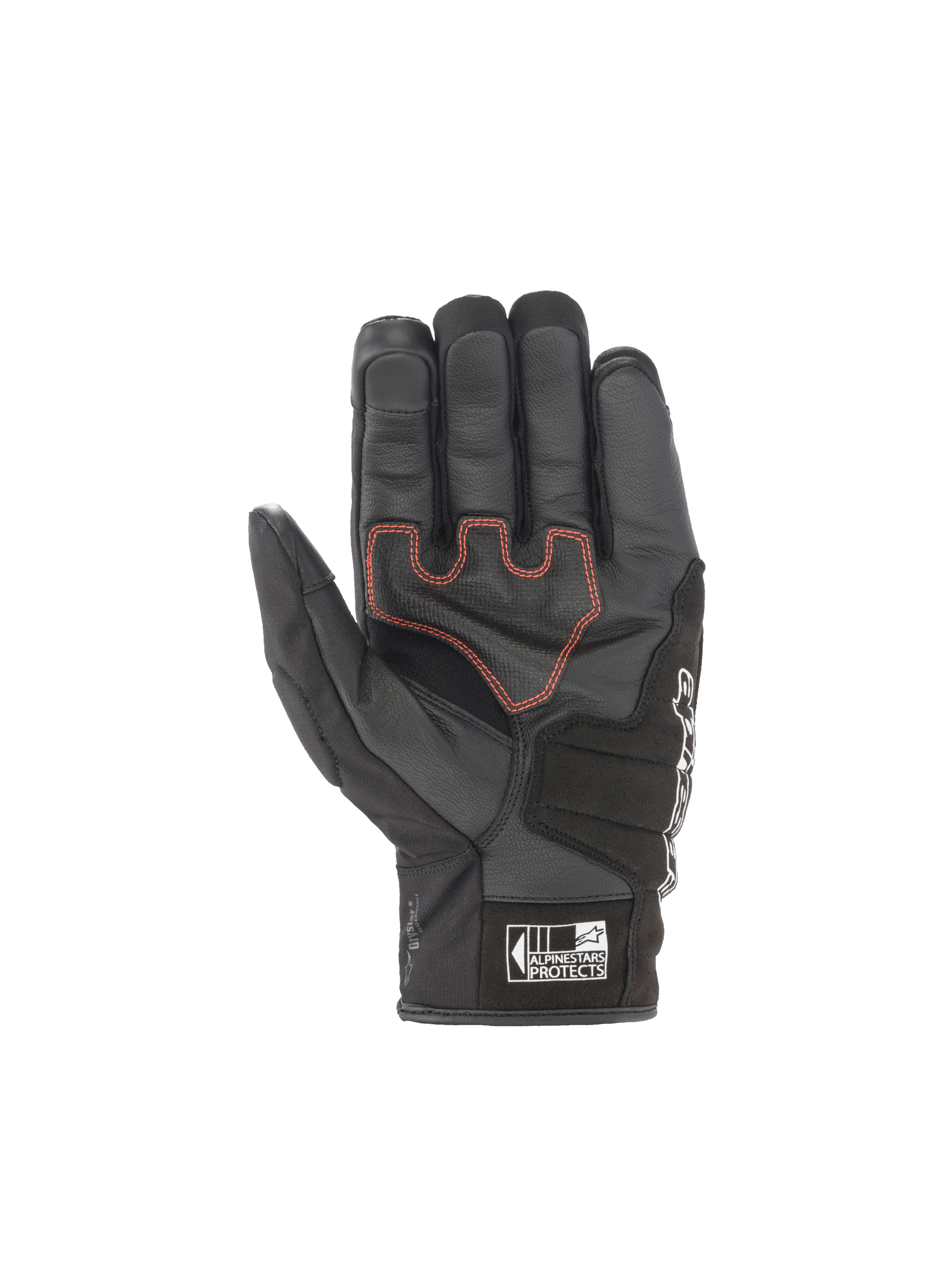 Alpinestars Luvas SMX Z Drystar, luvas de moto para homem, pretas com costuras vermelhas na palma, em couro de cabra e têxtil, tecnologia Drystar impermeável