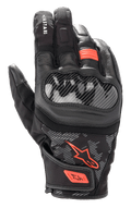 Luvas Alpinestars SMX Z Drystar®, luvas de motociclismo, pretas e vermelho fluo, protetor rígido dos nós dos dedos em estilo fibra de carbono, construção em pele e têxtil, design de punho curto impermeável