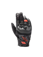 Luvas Alpinestars SMX Z Drystar®, luvas de moto pretas e vermelho fluo em pele de cabra, com proteção rígida e impermeáveis.