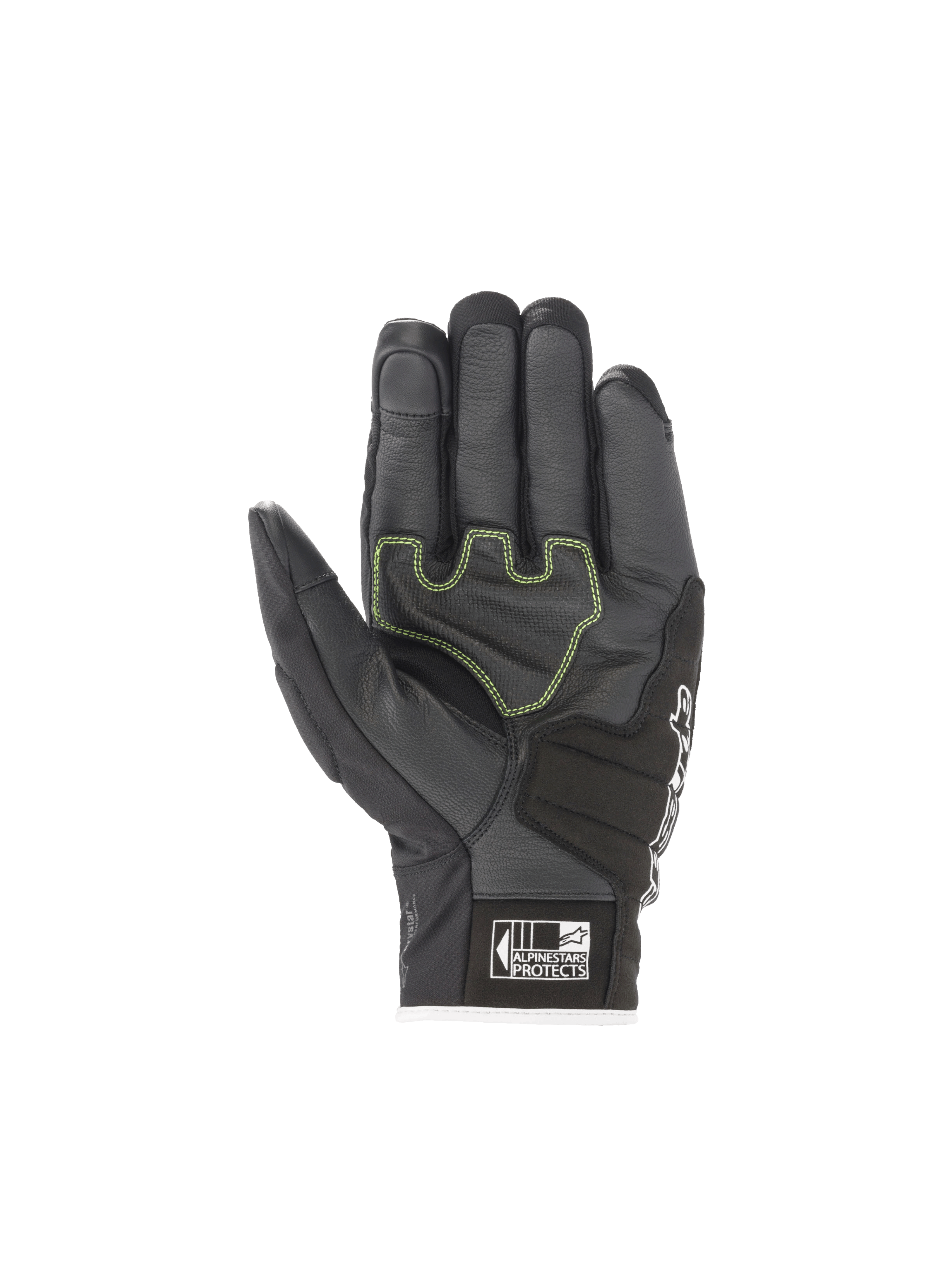 Alpinestars Luvas SMX Z Drystar®, luvas de moto racing pretas e impermeáveis, palma em pele de cabra com detalhes fluo.